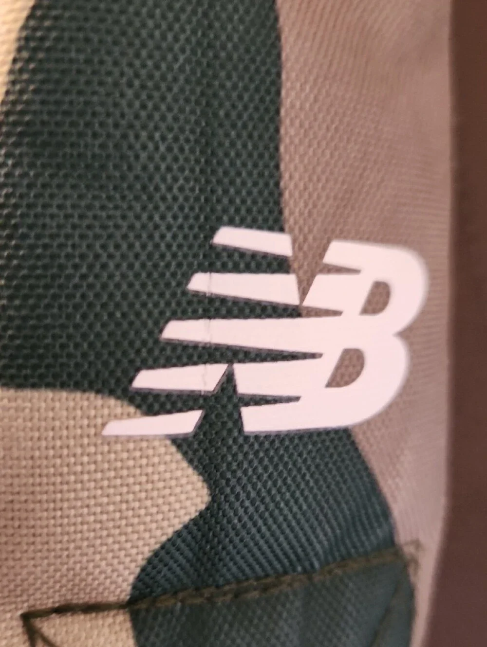 New Balance Green Camo Backpack with Rainbow Stripe and Purple Accents